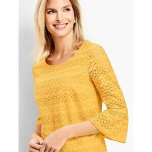 Talbots Womens Eyelet Flounce-Sleeve Top Blouse Sz L~ 40.5" Full Bust , 25" Long